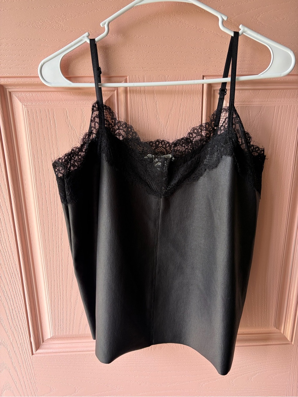 H&M Black Lace-Trim Faux Leather Cami